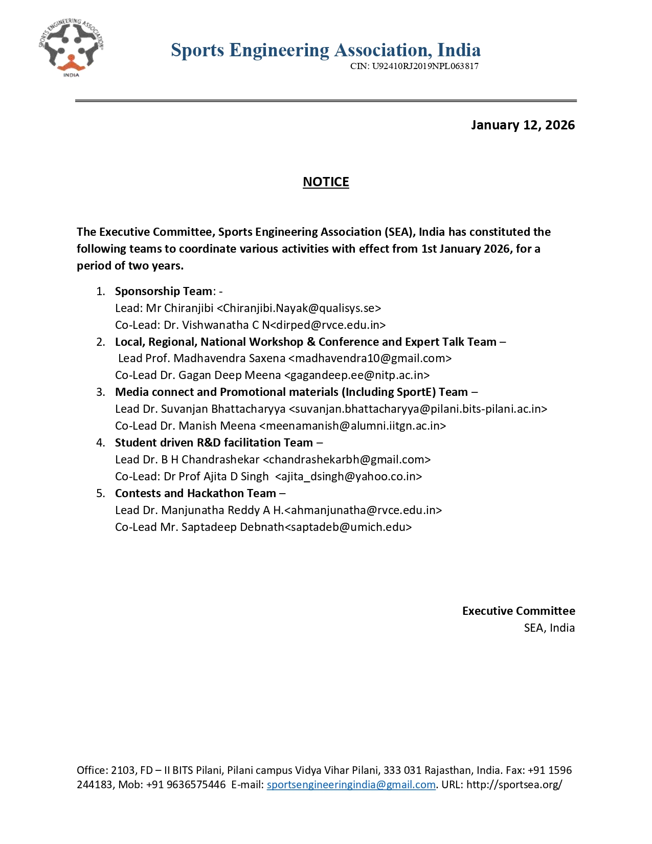 Executive Committee Notice